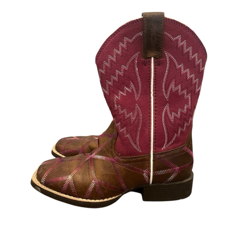 Kids Ariat Twisted Tycoon Pink and Brown Western Cowboy Boots Size 12